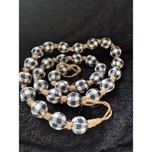 Buffalo Plaid Check Fabric Bead Garland Jute Twine Loops Rustic Farmhouse 60"